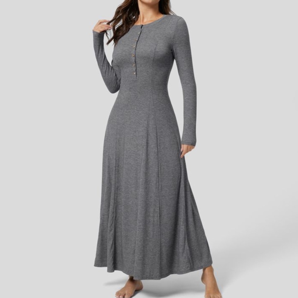 HALARA Maxi Dress Button front scoup neck